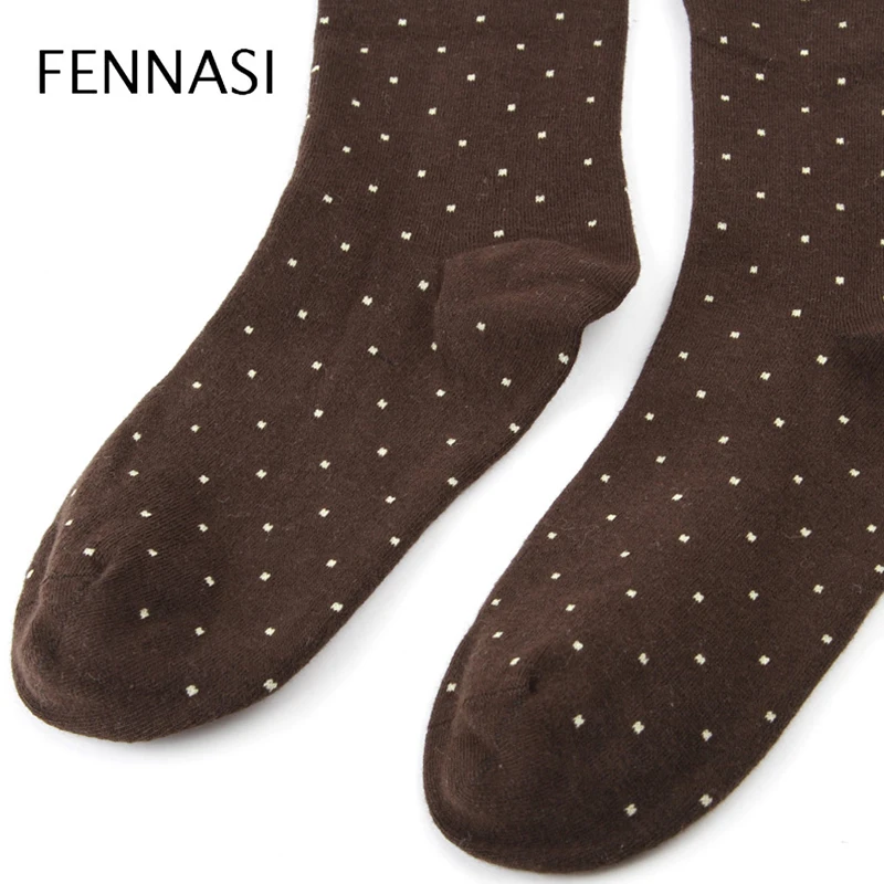 Женские плотные теплые колготки FENNASI черные хлопковые в горошек с принтом для