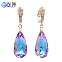 kylina new long colorful crystal water drop dangle earrings korean temperament 585 gold color for women girl wedding party gift