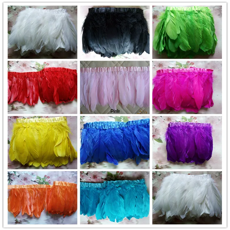 Разноцветные окрашенные гусиные перья 2 ярда/партия лента с окрашенными гусиными