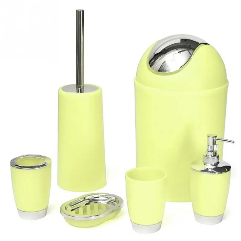 Light Yellow 6 шт./компл. Ванная комната Набор принадлежностей дозатор для жидкого мыла Зубная щётка держатель стакан чашка мыльница для туалетной щетки мусорный бак - Цвет: Light Yellow