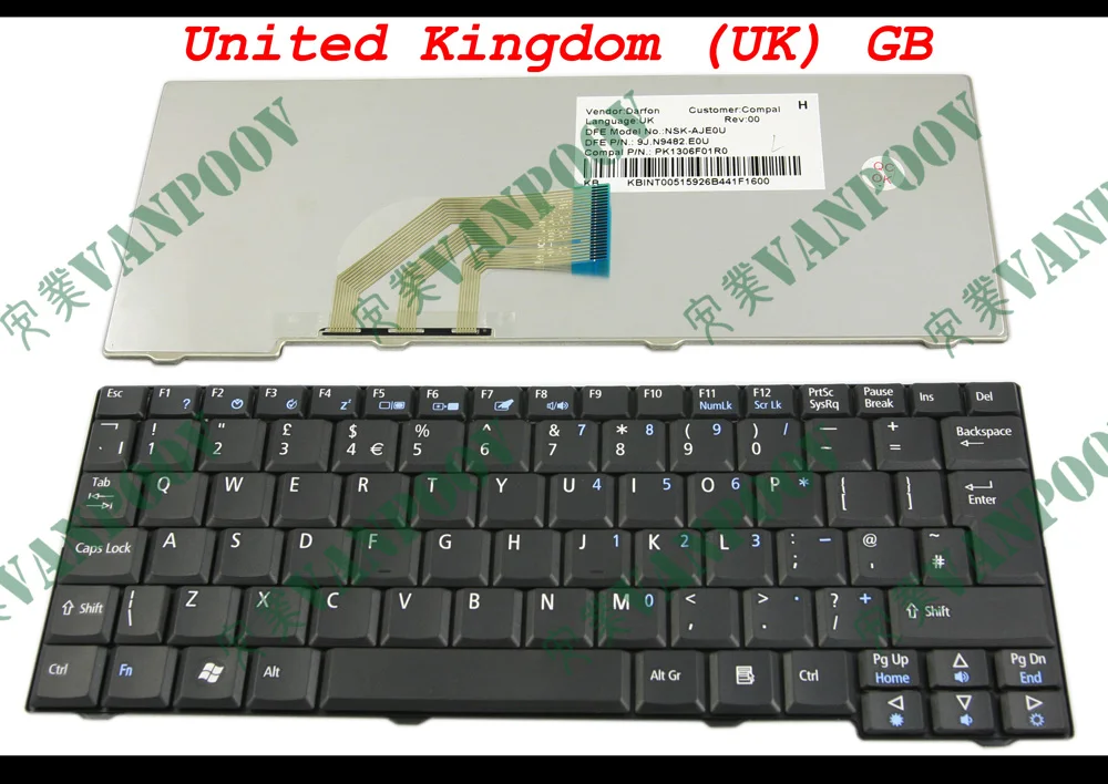 Новая клавиатура для ноутбука Acer Aspire One 531H D150 D250 P531 AOA150 ZG5 ZG8 Emachines EM250 Black UK GB версия