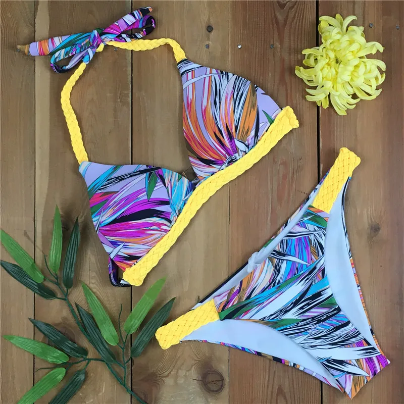 2019 Sexy Printed Bikini Cut Swimwear Women LOW Waist Bathing Suits Swim Halter Push Up maillot de bain biquini |