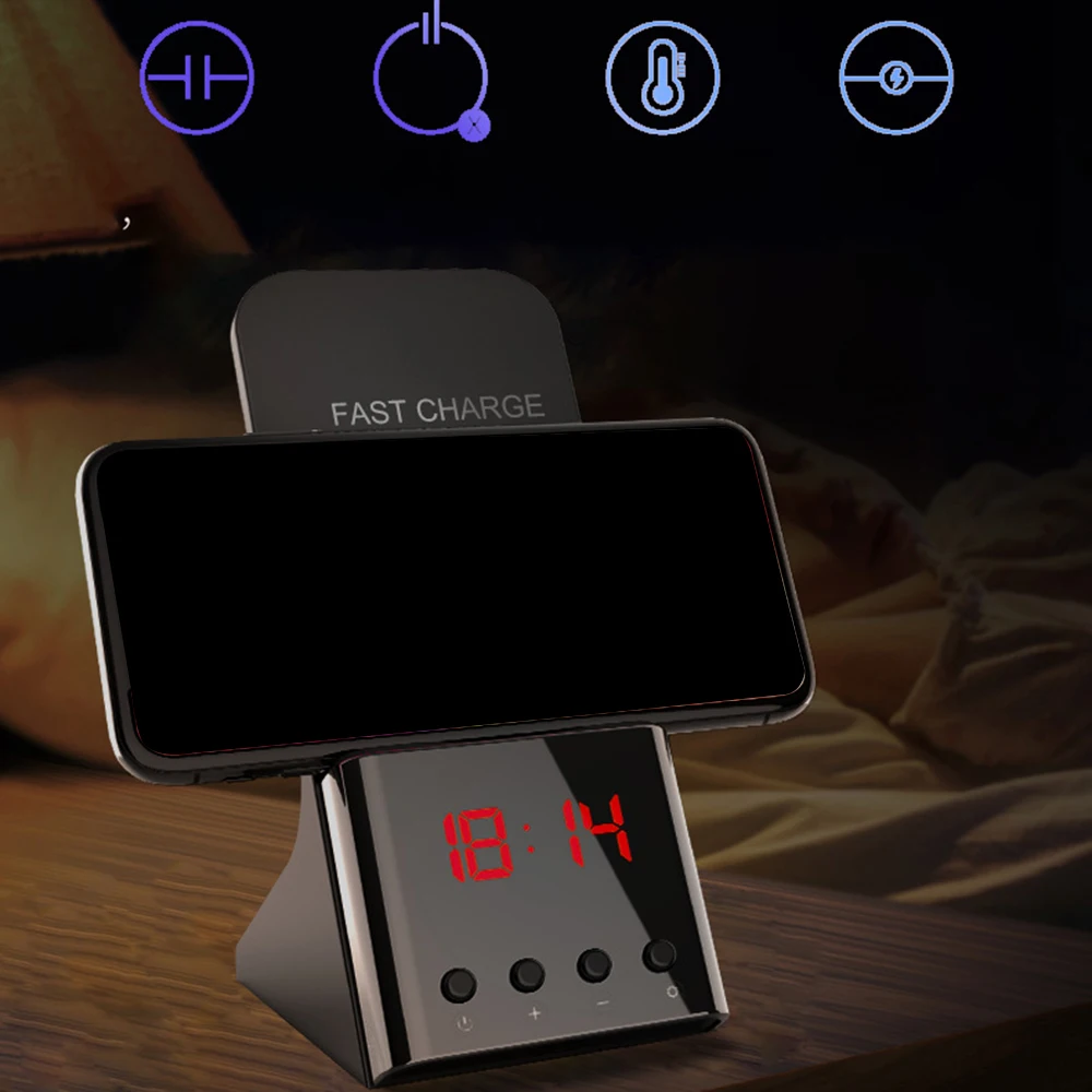 Youbina 10 Вт Qi Быстрое беспроводное зарядное устройство зарядная подставка USB держатель с будильником цифровой дисплей для iPhone X XS Max 7 8 samsung
