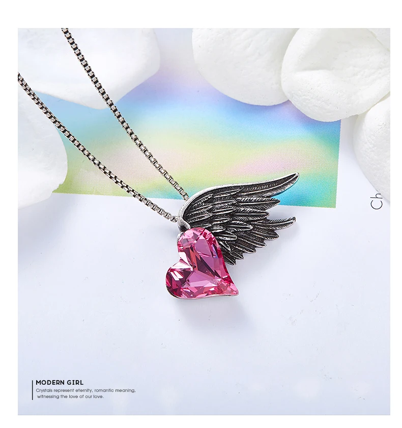 CDE Angel Wings ожерелье с подвеской для женщин, украшенное кристаллами Swarovski сердечко, любовь, ожерелье на цепочке, ювелирное изделие