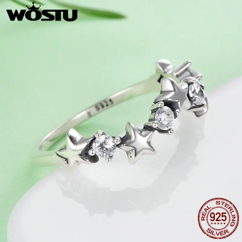 WOSTU 2019 Новый Настоящее серебро 925 проба прозрачными камнями кольца Неделька для