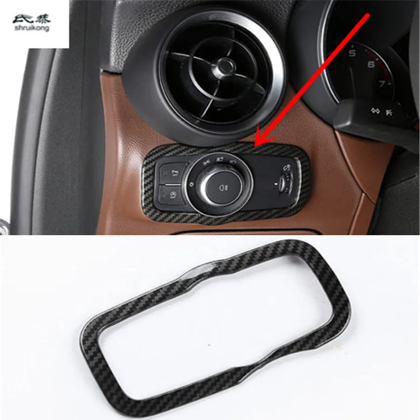 

1pc Carbon Fiber Grain ABS Plastic Chrome For Alfa Romeo Giulia 952 2017 2018 Headlight Adjust Switch Decoration Cover