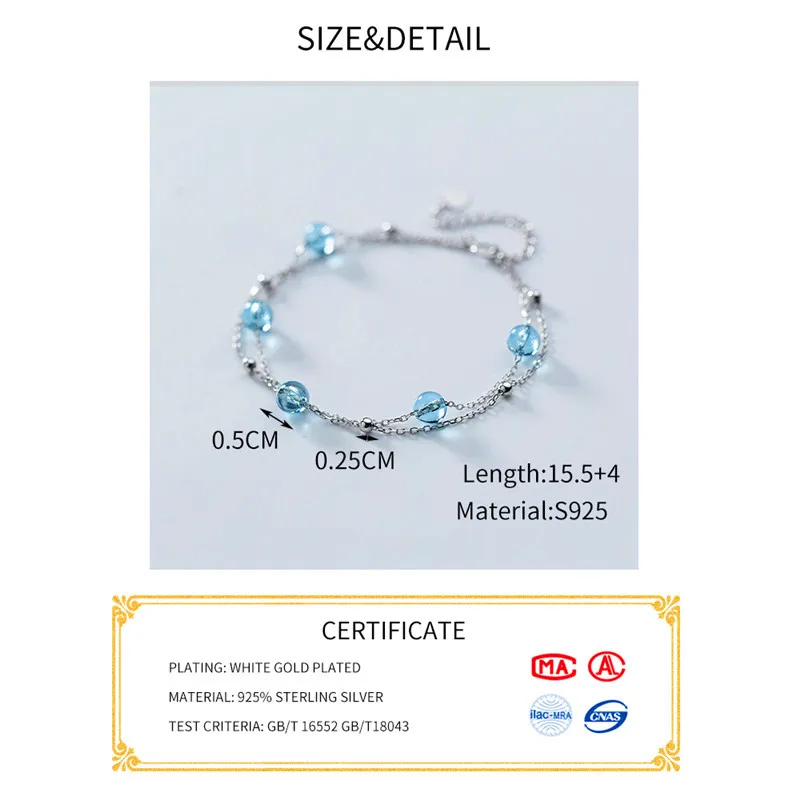 

INZATT Bohemia Blue Crystal Beads Bracelet For Women Party Real 925 Sterling Silver Double chain Accessories Fine Jewelry Gift