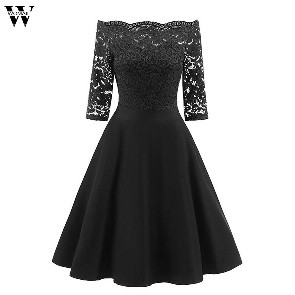 Womail Womens New Lace Formal Patchwork Wedding Party Retro Off Shoulder Polyester Dress Office Casual Skater #A30 | Женская одежда