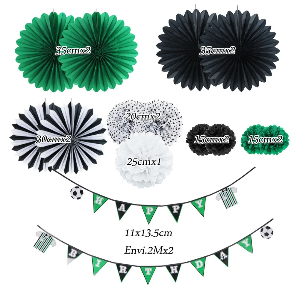 Soccer Theme Party Decorations Set Happy Birthday Pennant Banner Tissue Paper Fans Polka Dot Pom Poms Kids Sports 14pcs | Дом и сад