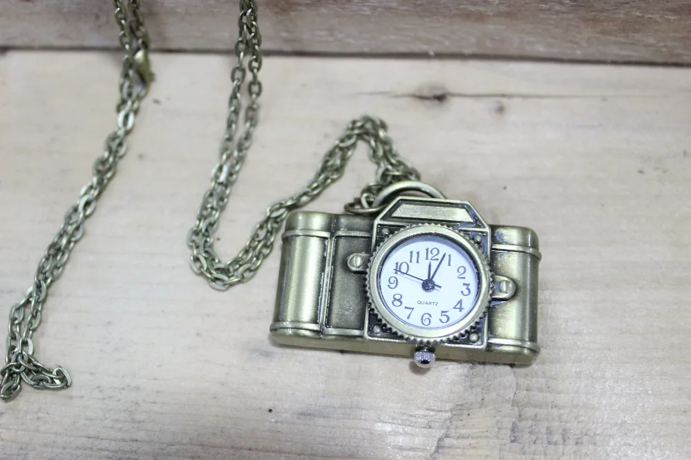 Wholesale --- Classical style camera pocket watch necklace - tan feather antique jewelry steampunk gift | Наручные часы