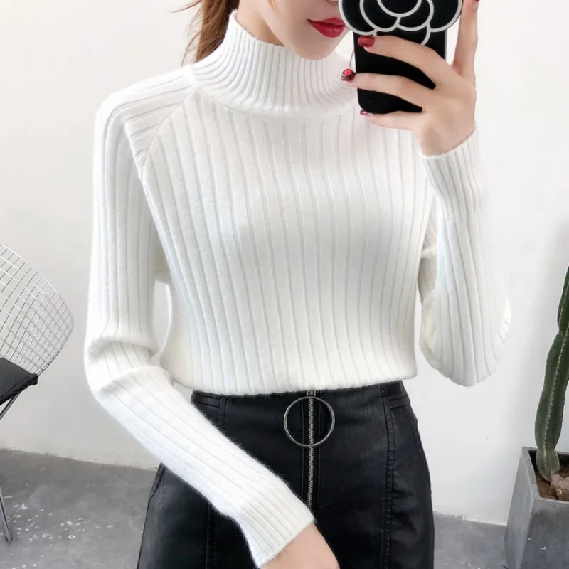 

Women Clothing 2021 New Raglan Sleeve Turtleneck Pullovers and Sweaters Korean Casual Loose Pull Femme Essential Basic Sueter