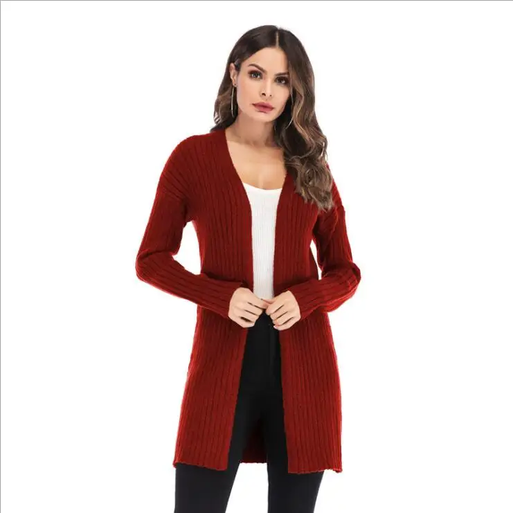 2019New Hot Sale Women's Sweaters Autumn European American large size women solid color long knit cardigan sweater women's Coat |