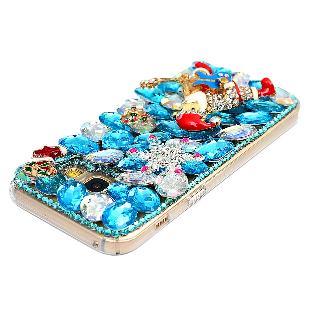 Синий Санта Клаус Блеск Алмазный Rhinestone чехол для Samsung S6 S7 Edge S8 плюс Note8 жесткий