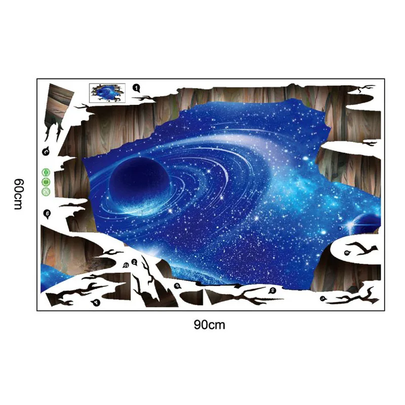 

New 3d cosmic space galaxy Floor Sticker children wall stickers for kids room nursery baby bedroom home decoration decals murals