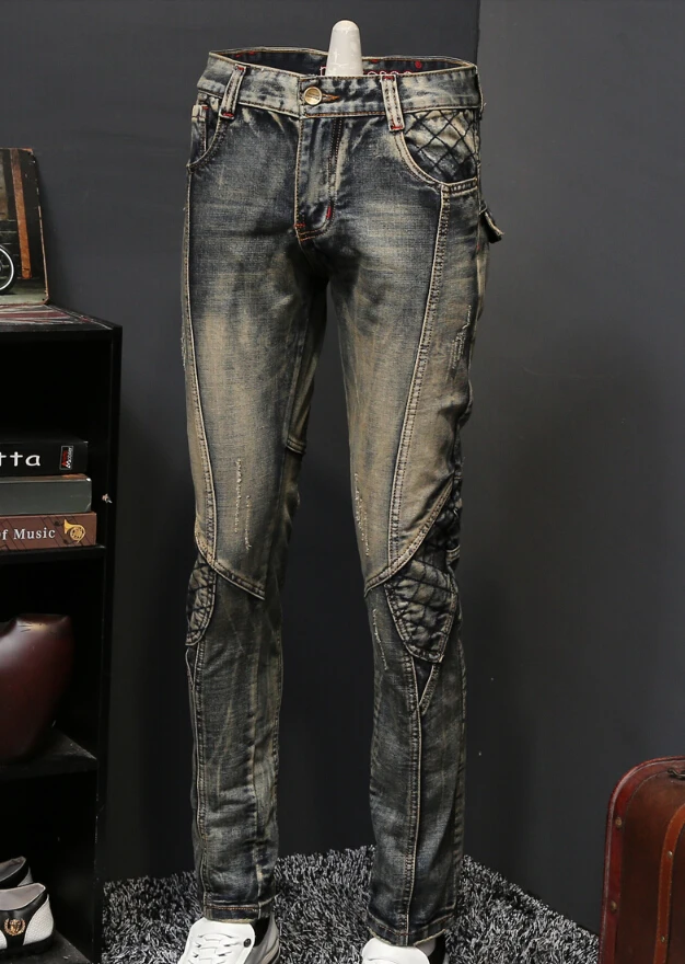 

2019 New Jeurope style Jeans Slim Straight Trousers Retro Trousers fashion Locomotive and Motorcycle Trousers hot