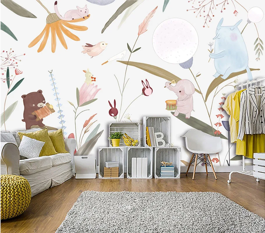 Художественные милые Мультяшные животные и цветы Tuya художественные Настенные