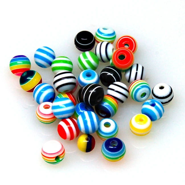 

10mm random mixed color round resin strips beads forJewelry supplies.Loose laminated/stripiness resin beads