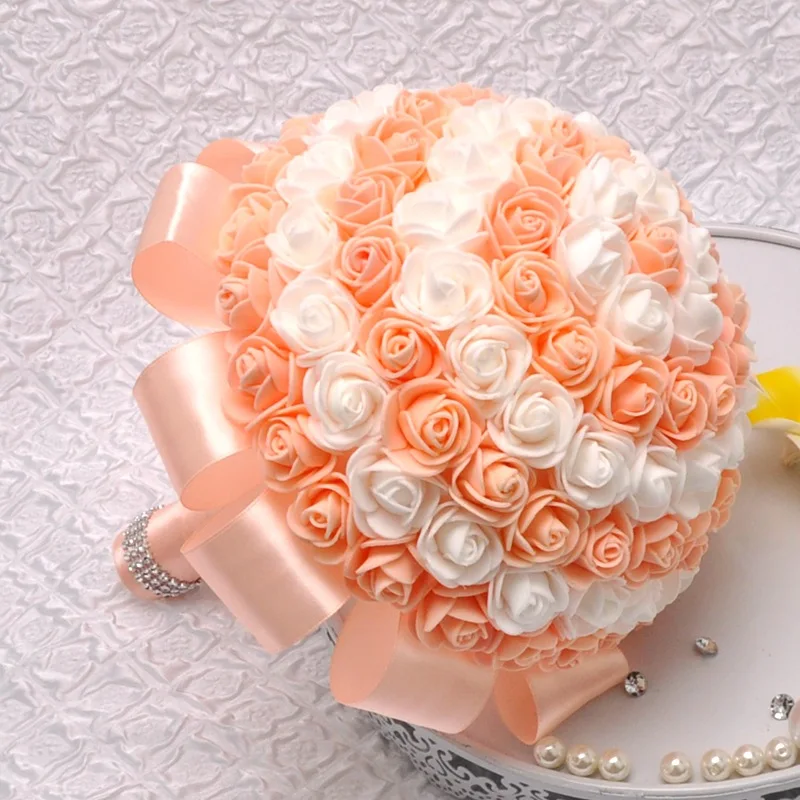 

7 Colors Available 2018 in stock Stunning Wedding Flowers White Bridesmaid Bridal Bouquets Artificial Rose Wedding Bouquet WP009