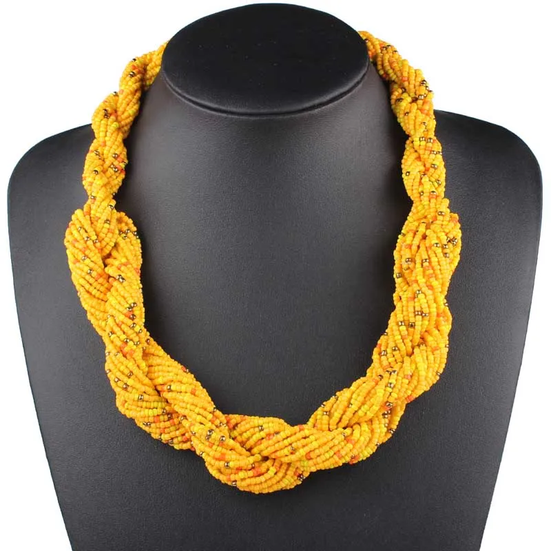 Lemon Yellow Клэр Цзинь богемное ожерелье из мелкого бисера для женщин прядь скрученные ручной работы этнические ожерелья модное колье Винтажные Ювелирные Изделия - Окраска металла: Lemon Yellow