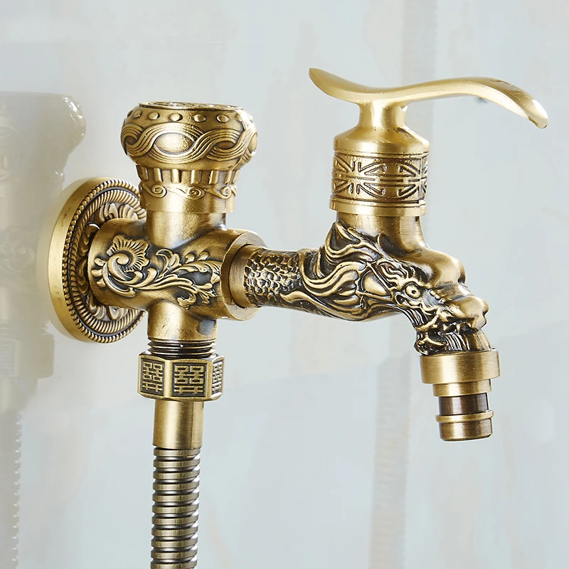 Uythner Antique Brass Dragon Style Wall Mounted Bathroom Bidet Faucet W/ Tap Mixer | Обустройство дома