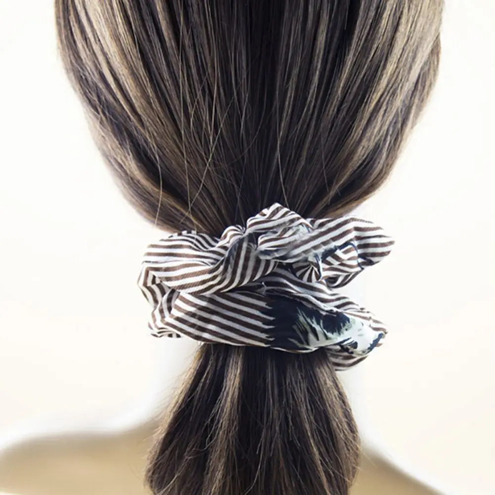

Fashion Women Girls Elasticity Scrunchie Hairband Ponytail Holder Stipe Floral Hair Rope Tie