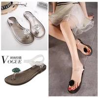 ms summer transparent sandals rhinestone flowers sandal flat with flip crystal women slipper beach shoes womens shoes simple