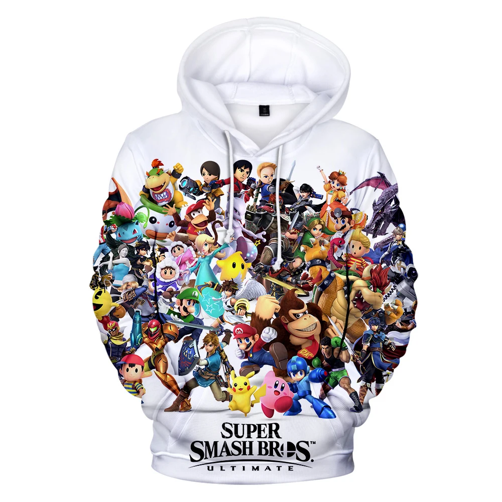 Новинка; толстовка с капюшоном Super Smash Bros. 3D Толстовка с капюшоном для мужчин и женщин, Повседневная рубашка с круглым вырезом, 3D Толстовка с капюшоном