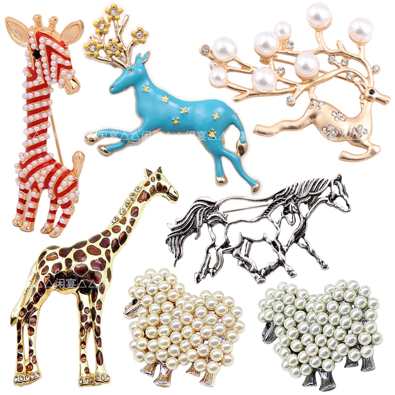 1pc New European and American retro Diy Brooch Vintage Enamel Animal giraffe elephant Lapel Pins Badge for women Year | Украшения и