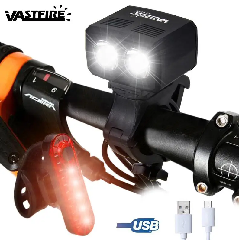 With USB Taillight Водонепроницаемый USB Перезаряжаемый светильник 2X XM-L T6 светодиодный велосипедный головной светильник s 5 режимов велосипедная лампа встроенный аккумулятор фонарь - Цвет: With USB Taillight