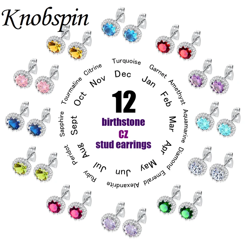 Женские серьги гвоздики с фианитом 12 цветов|round stud earrings|fashion earringsstud earrings |
