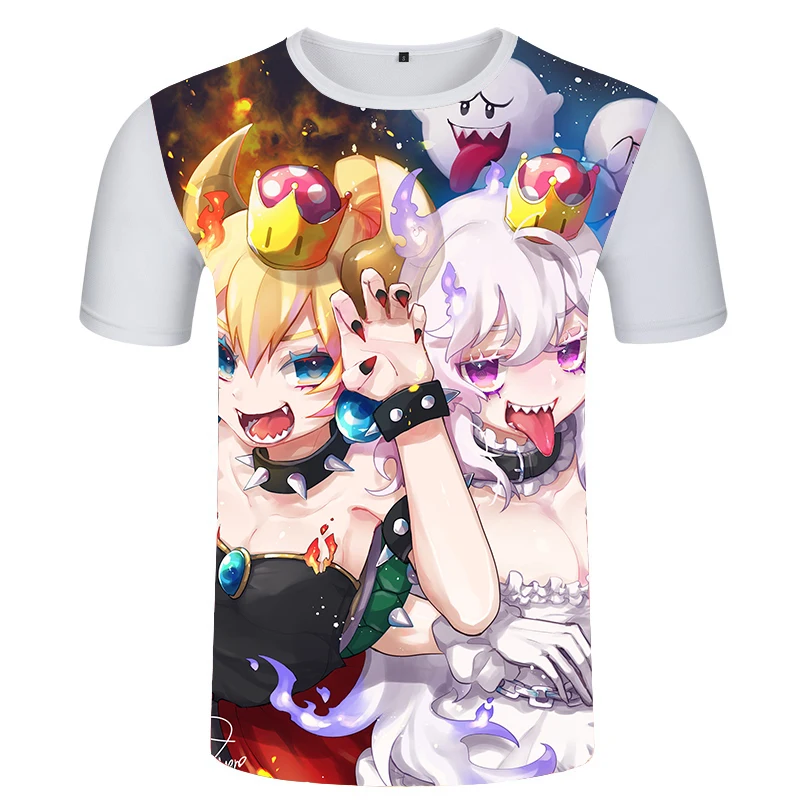 Аниме футболка Boosette Bowsette с бантом принтом милые для косплея коротким рукавом