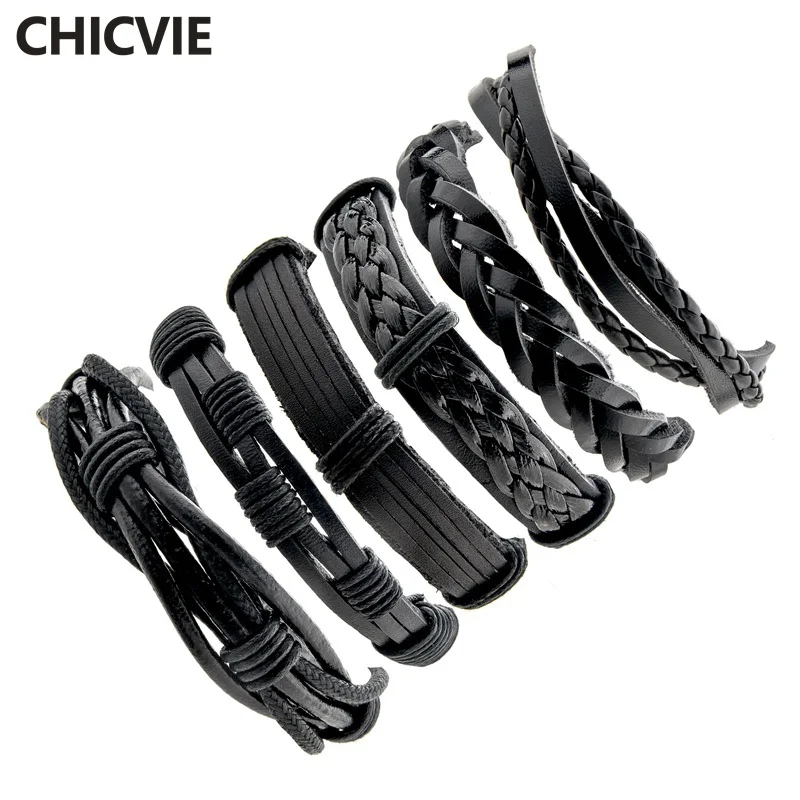 CHICVIE черные 6 шт./компл. Подвески мужские кожаные браслеты для женщин панк