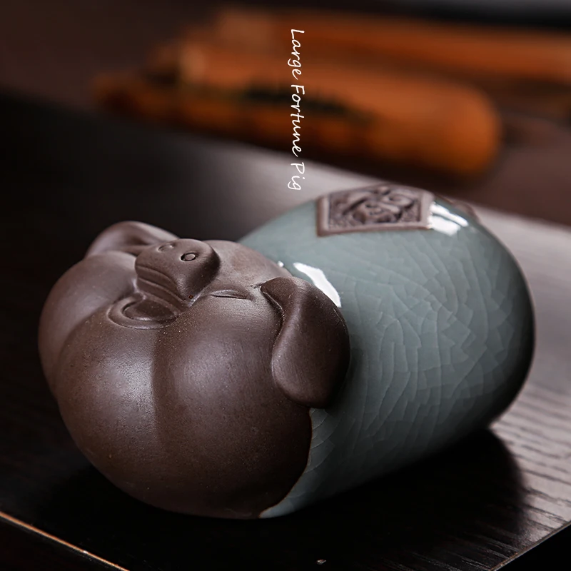 Wisamony Китайский Longquan Celadon фиолетовая глина глазурованная Свинья для рисования