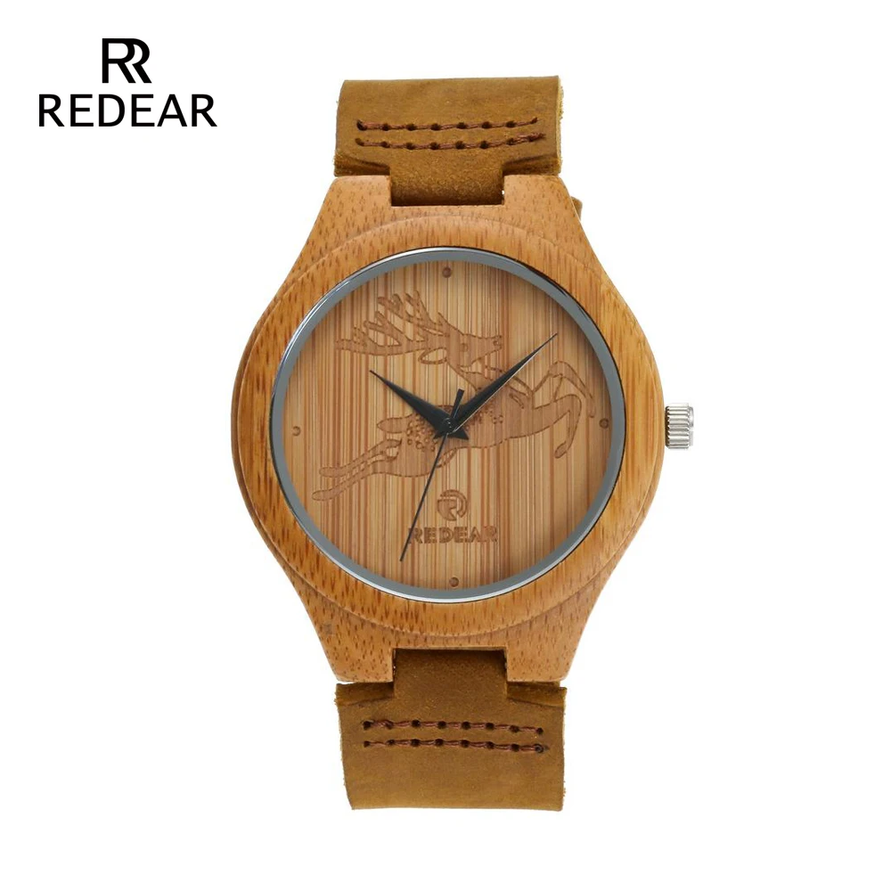 Часы REDEAR OEM His and Her в стиле оленя лося бамбуковые часы для мужчин роскошные кожаные