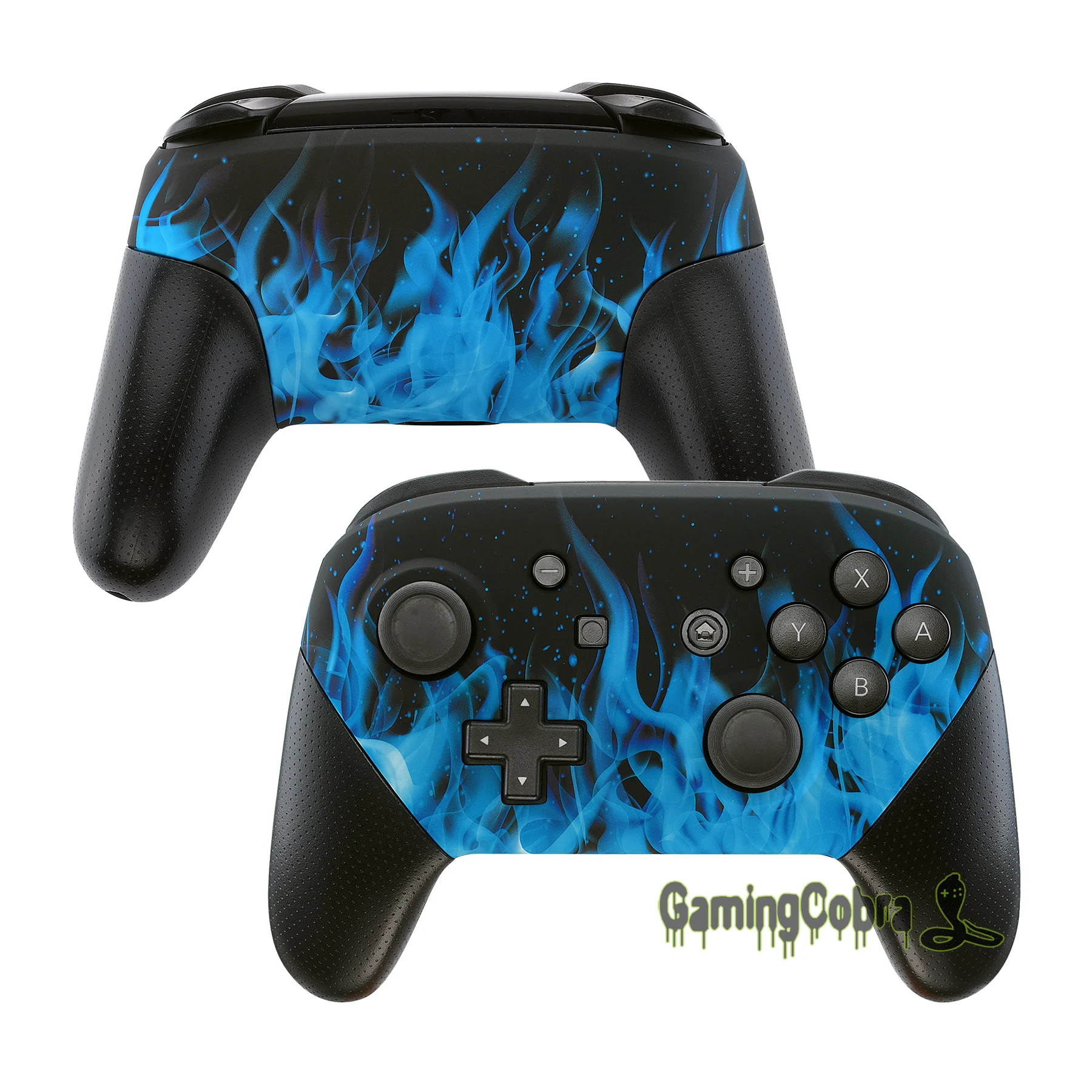 

eXtremeRate Blue Flame Patterned Soft Touch Faceplate and Backplate Replacement Shell Housing for NS Switch Pro Controller