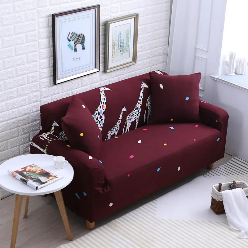 Wine Red Giraffe Elastic Stretch Sofa Cover for Living Room Protector Couch Covers Sectional L Shape Sofacover 1/2/3/4 Seater | Дом и сад