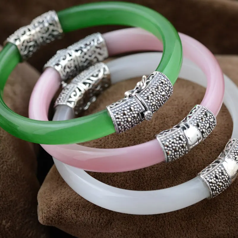 

Женский браслет из чистого серебра 925 пробы, зеленый, розовый, белый опал, марказит, серебро 100% пробы, Диаметр 5,9 см, ювелирные изделия