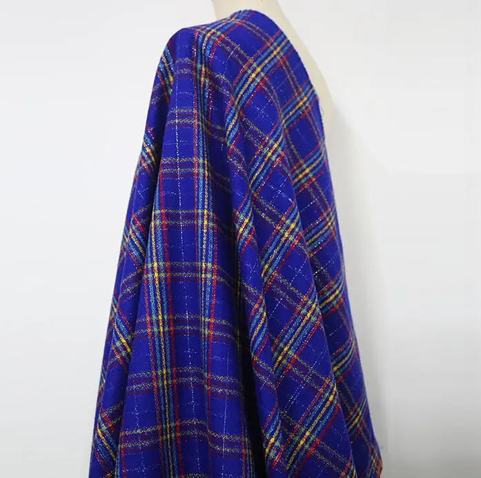 

2017 new autumn and winter fashion models imported French blue dyed lattice coat dress dress high-grade fabric fabric cloth