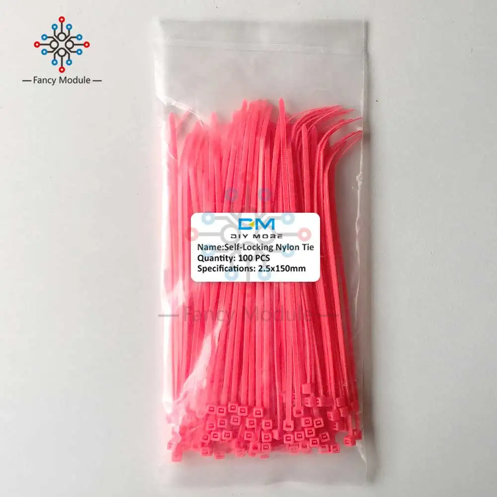 Pink 100 шт красочные нейлоновые кабельные маркерные стяжки, этикетки провода ремни, самоблокирующийся пластиковый нейлоновый кабель, 12 цветов 2,5*150 мм - Цвет: Pink