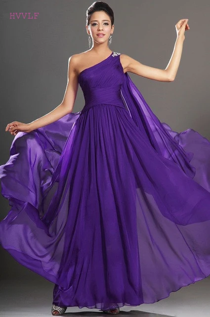 

Purple Evening Dresses A-line One-shoulder Floor Length Chiffon Plus Size Long Evening Gown Prom Dresses Robe De Soiree