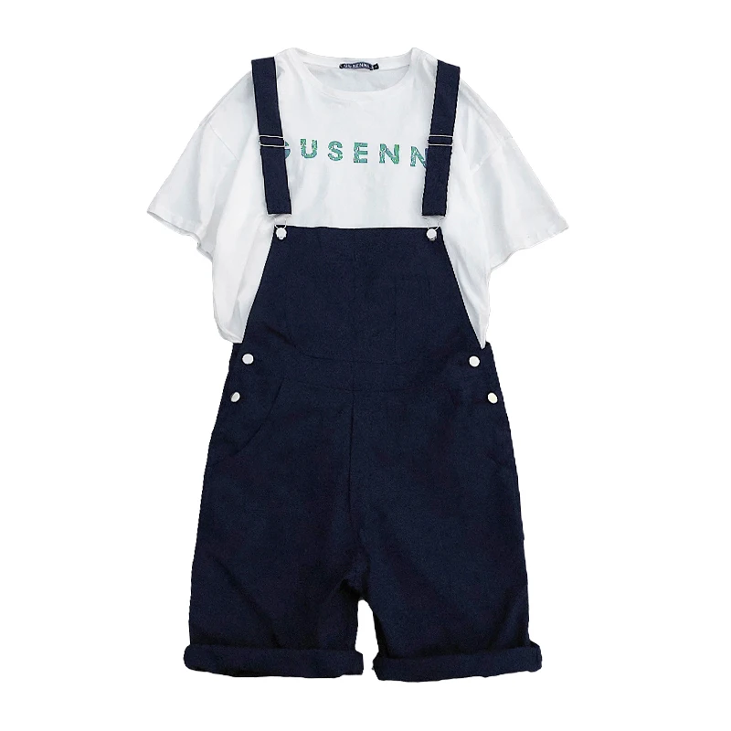 

Multicolor Fashion Short Bib Pants Trend Wild Mens Loose Jumpsuits Youthful Handsome Overalls