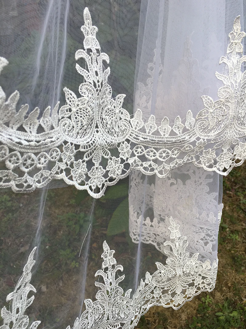 2019 Elegant Lace Bridal Veil 2 layers Wedding With Comb White Ivory Short Edge Tulle | Свадьбы и торжества