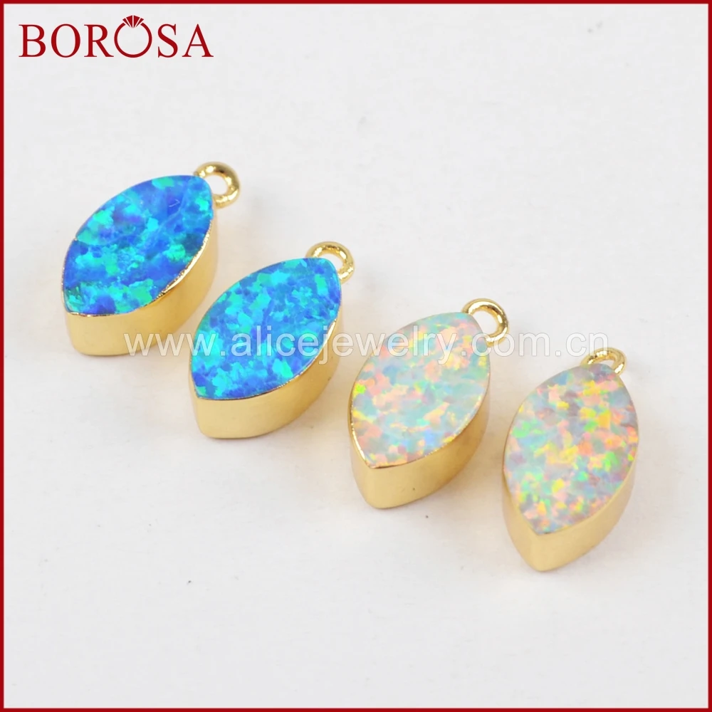 

BOROSA Wholesale 10PCS Marquise Gold Color Japanese Opal Charms, Manmade Opal Charm Gems for Earrings / Necklace Making G1467