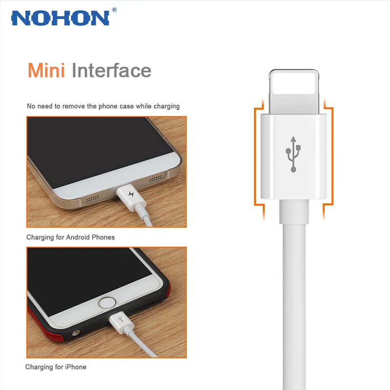 Оригинальный USB кабель NOHON 2 в 1 8Pin Type C Micro для iPhone 7 6 6S Plus iPad iPod Samsung Lenovo Nokia LG Android