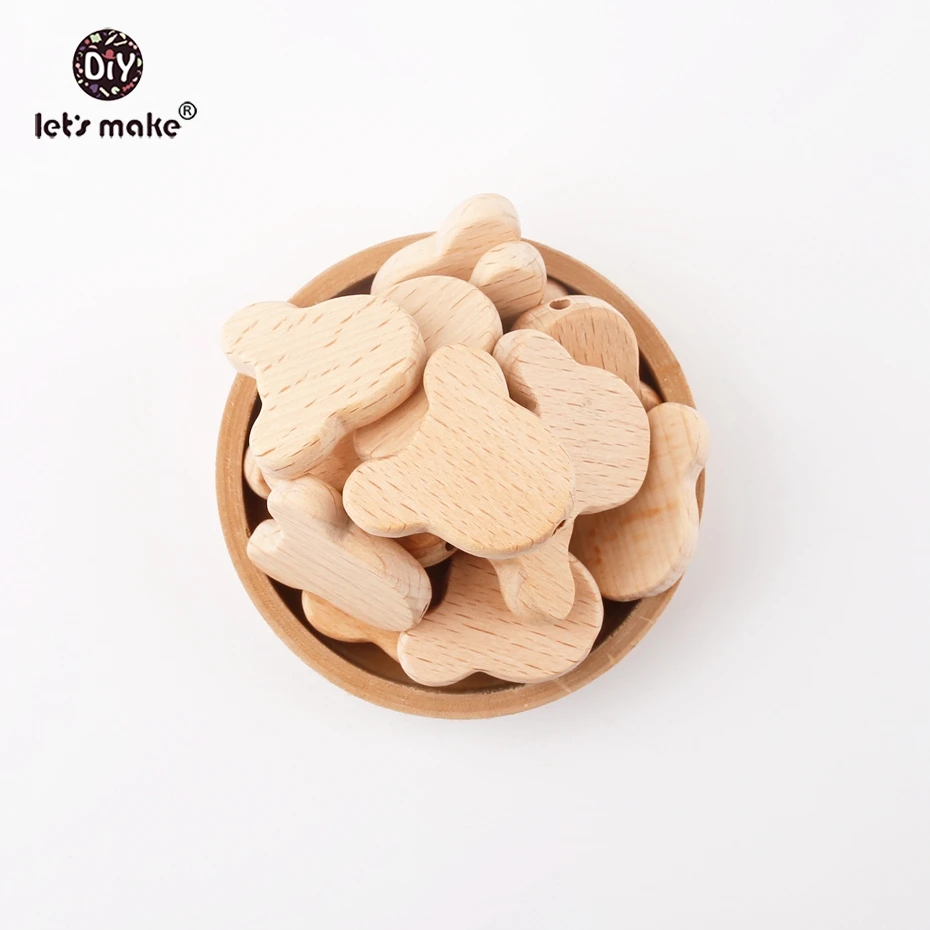 Let's make-Cuentas de madera Natural para morder, fabricaci&oacute;n de joyas para dientes, mordedor de madera de haya DIY, cadenas de Clip Dummy, mordedores para beb&eacute;s, 20 Uds.-5