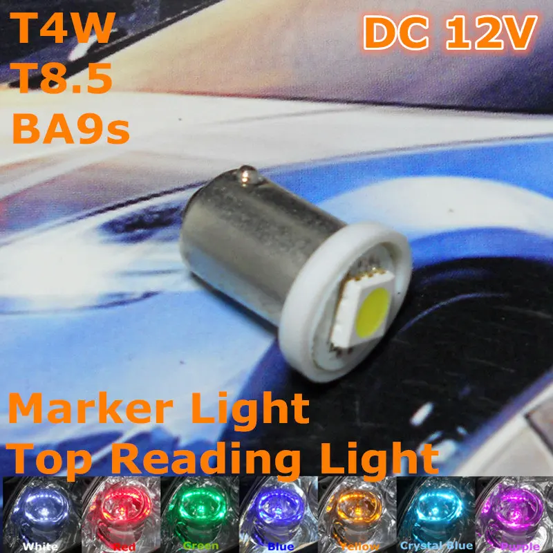 12V Светодиодный белый цвет автомобильная лампа T4W T8.5 BA9S(1*5050 SMD лампа) для маркер