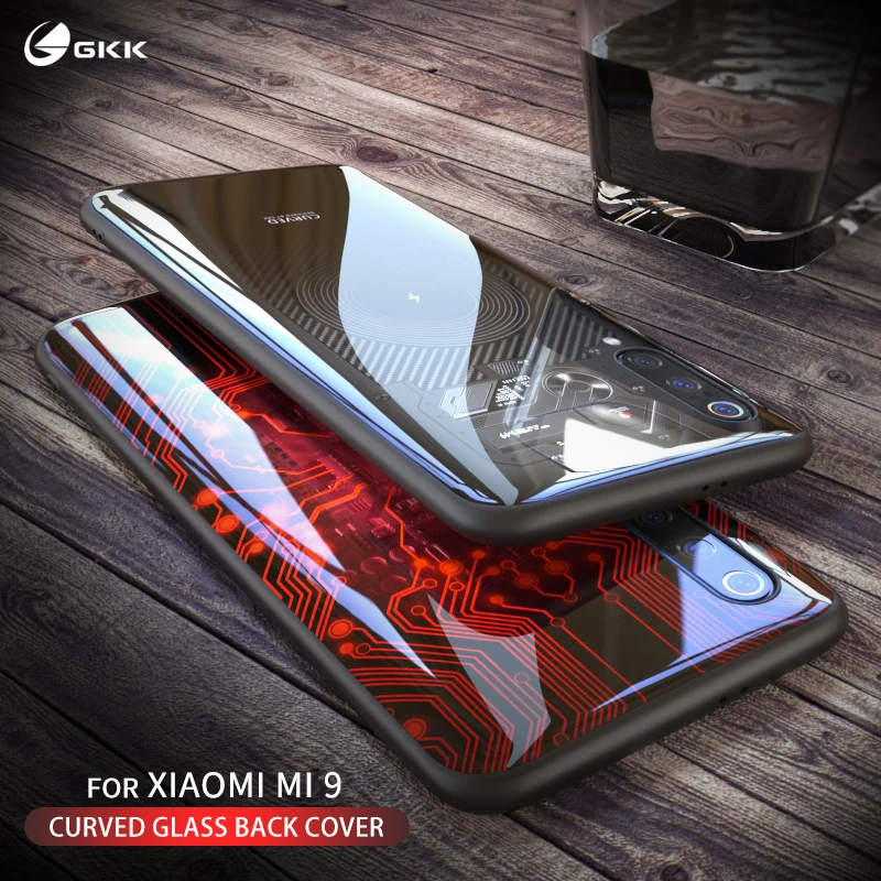 Роскошный чехол GKK для Xiaomi Mi 9 противоударный из закаленного стекла с изогнутыми
