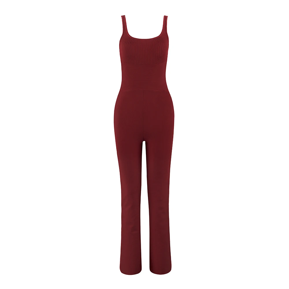 Summer Style Sexy O Neck Red White Bandage Jumpsuit 2019 Elegant Knitted Designer | Женская одежда