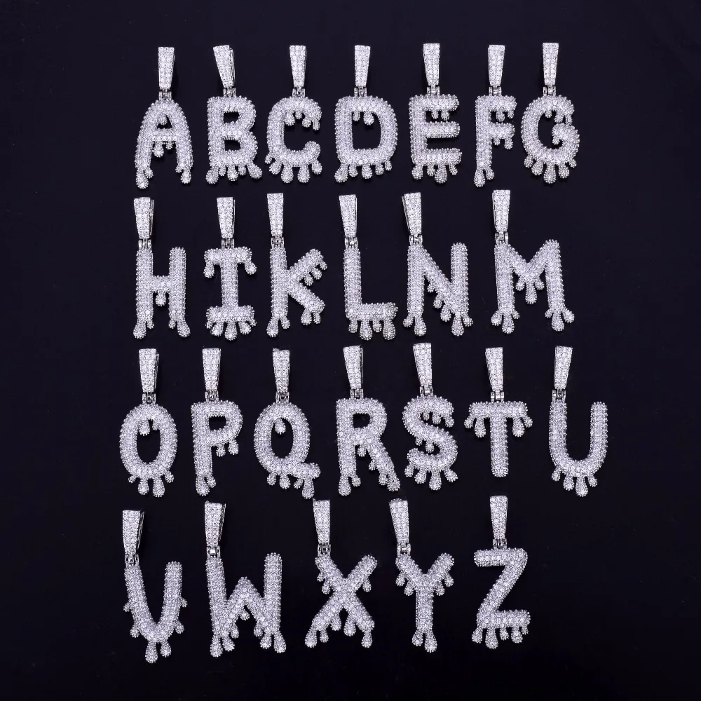 A-Z, маленькие капельные Пузырьковые буквы, ожерелья и подвески, заказное имя, Шарм для мужчин/женщин, золото, серебро, кубический циркон, хип-хоп ювелирные изделия