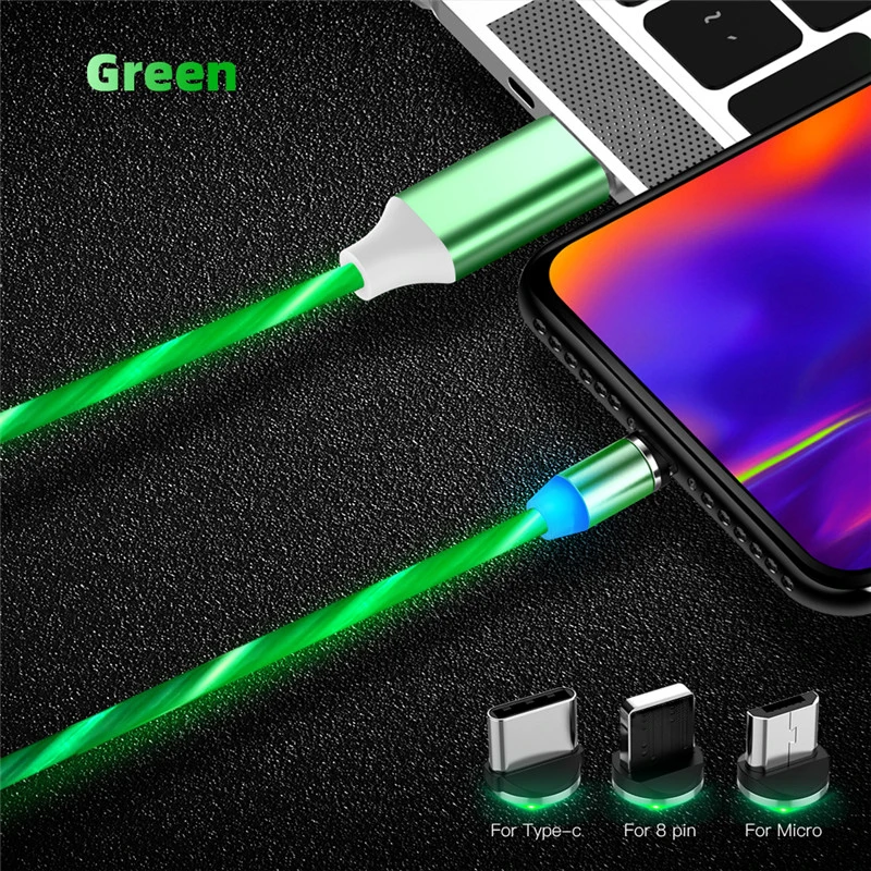 Светящийся Магнитный кабель USB C Micro для iPhone быстрой зарядки 8 контактный зарядный